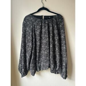 Black Tape Floral Long Sleeve Blouse 2X Black & White